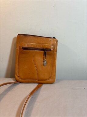 David King Boston Tan Leather Crossbody with Branded Charm
